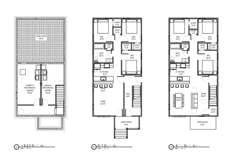 Floor plan for 3 beds, 1 bath, 1228 sqft